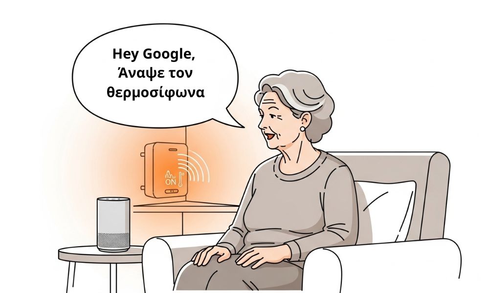 Ηλικιωμένος μιλά σε smart speaker
